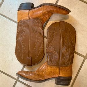 Vintage Nocona Leather Alligator Western Cowboy Boots 1988 size 10.5 brown / tan